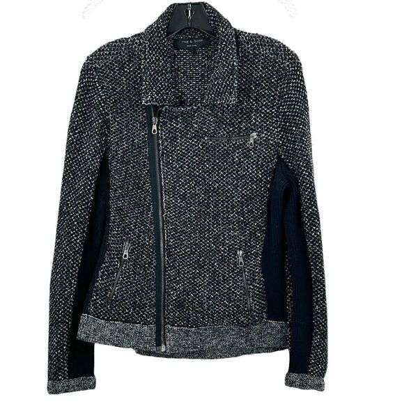 rag & bone Jackets & Blazers - Rag & Bone Black Tweed Knit Asymmetrical Zip Up Jacket Size L
